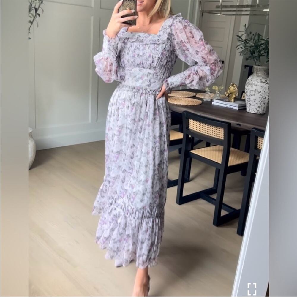 Ivy City Co. | Women’s Viola Midi Dress Floral Victorian Chiffon Ruffle Romantic